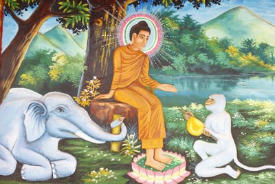 प्रीह प्रोम रथ मठ समर्पित हाथी और बंदर के साथ बुद्ध सिद्धार्थ गौतम का जीवन, सिएम रीप, कंबोडिया द्वारा अज्ञात