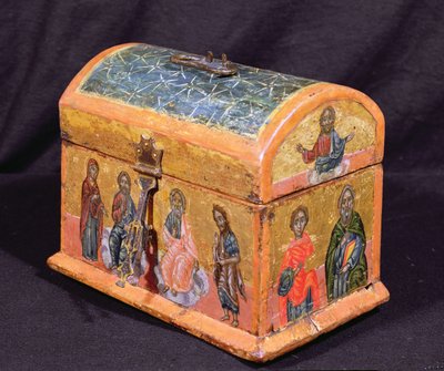 रिक्वेरी बॉक्स या क्रिस्मेट्री, ग्रीक आइलैंड्स, c.1700 (लकड़ी पर तड़का) द्वारा अज्ञात