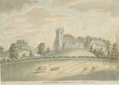 सैंडन चर्च और पार्सोनेज: वाटर कलर पेंटिंग, 1797 द्वारा अज्ञात