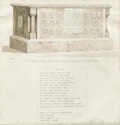 बिडुल्फ चर्च में मकबरा - "विलियम बाउयर": सीपिया ड्राइंग, 1837 द्वारा अज्ञात