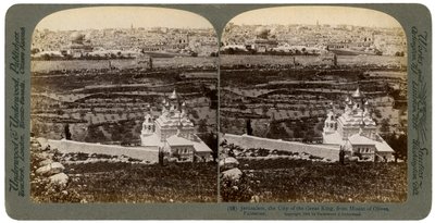 यरुशलम, जैसा कि ओलिव्स पर्वत, फिलिस्तीन, 1901 से देखा जाता है। द्वारा अंडरवुड और अंडरवुड