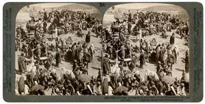 पूर्वी दीवार के बाहर, बलिदान के लिए tp यरूशलेम आ रहे लोग, 1900। द्वारा अंडरवुड और अंडरवुड