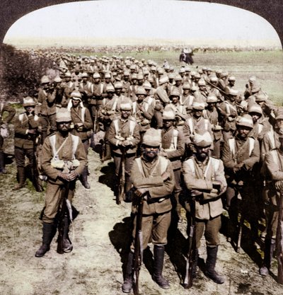 गार्ड्स ब्रिगेड ने क्रूनस्टैड, दक्षिण अफ्रीका, बोअर वार, 1900 पर मार्च किया। द्वारा अंडरवुड और अंडरवुड