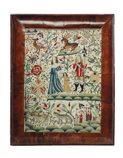 एक विलियम और मैरी सुईवर्क चित्र, c.1690 (लिनन और ऊन) द्वारा अज्ञात कलाकार