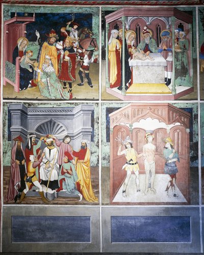 मागी की आराधना, खतना, उपहास, दस्त, लाइफ ऑफ क्राइस्ट (15वीं शताब्दी), भित्तिचित्र, चैपल ऑफ सेंट सेबेस्टियन, विलार्ड-डी-लैंस, रोन-आल्प्स, फ्रांस। द्वारा अज्ञात कलाकार