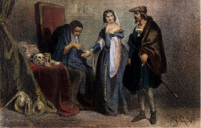 एग्नेस सोरेल (1422-1450) (बेउते सुर मार्ने की महिला) (ब्यूते-सुर-मार्ने), जिसे "ला बेले एग्नेस" के नाम से जाना जाता है, चार्ल्स VII के पसंदीदा ज्योतिषी से परामर्श करना। 19वीं सदी की नक्काशी। ब्रेरा की लाइब्रेरी। मिलन। द्वारा अज्ञात कलाकार