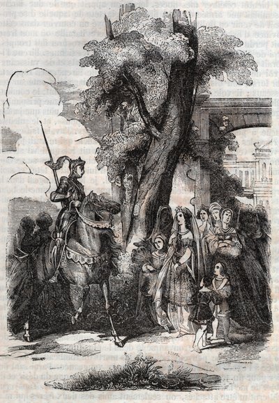 एल्सीना और उसका दरबार लुडोविको एरियोस्टो की कविता ऑरलैंडो फ्यूरियोसो (1516) से 1851 की उत्कीर्णन रग्गिएरो को बधाई देने के लिए आते हैं, - काउंट ऑफ ट्रेसन द्वारा इतालवी से अनुवादित संस्करण और गुस्ताव हार्वर्ड 1851 द्वारा प्रकाशित द्वारा अज्ञात कलाकार