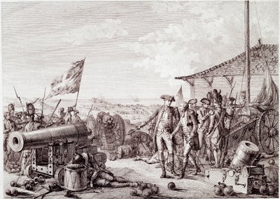 अमेरिकी क्रांतिकारी युद्ध: 6 जुलाई 1779 को ब्रिटिश रॉयल नेवी और फ्रांसीसी नौसेना के बीच ग्रेनेडा की लड़ाई (उत्कीर्णन) द्वारा अज्ञात कलाकार