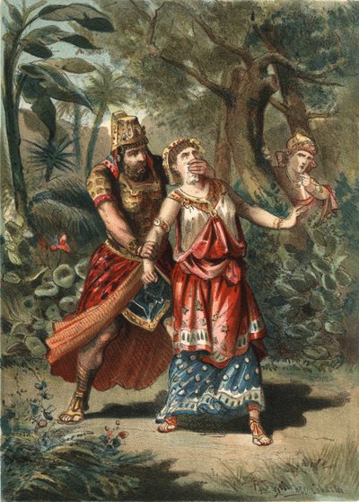 फारसियों के राजा ज़ेरक्सेस की पत्नी एमेस्ट्रिस का आर्टायंटे के एक नौकर द्वारा अपहरण कर लिया गया है। जुआन जस्टो ह्यूगेट द्वारा "" एल कल्टो डे ला हर्मोसुरा "" में, मोलिनास हरमनोस संपादक द्वारा अज्ञात कलाकार