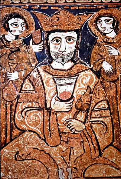 सिसिली के रोजर II (1095-1154) का अरबोनॉरमैंड शैली का चित्र उच्च गणमान्य व्यक्तियों को घेरता है। 12वीं शताब्दी से लकड़ी पर चित्रकारी। पलेर्मो, कैपेला पलटिना डेल पलाज़ो रीले (रॉयल पैलेस का पैलेटिन चैपल) सिसिली, इटली द्वारा अज्ञात कलाकार