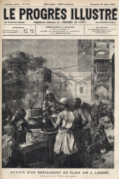 लाहौर, पाकिस्तान में एक ओपन-एयर रेस्तरां के आसपास - मार्च 1899 के "शानदार प्रगति" का कवर - द्वारा अज्ञात कलाकार