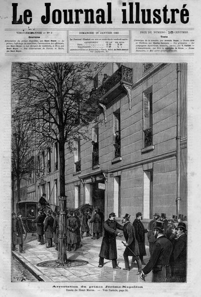 जेरोम बोनापार्ट डिट प्लॉन-प्लॉन (प्लोनप्लॉन) (1822-1891) (नेपोलियन-जेरोम बोनापार्ट या प्रिंस जेरोम नेपोलियन) की 1883 में गिरफ्तारी, जेरोम बोनापार्ट (1784-1860) के बेटे - 1883 के "द इलस्ट्रस जर्नल" का कवर द्वारा अज्ञात कलाकार