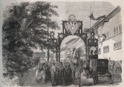 1865 के "Illustrous दुनिया" में उत्कीर्णन - Impress 1865 में Bad Kissingen में ऑस्ट्रिया की एलिजाबेथ (Sissi) (ऑस्ट्रिया की एलिसाबेथ) (स्पा) का आगमन द्वारा अज्ञात कलाकार