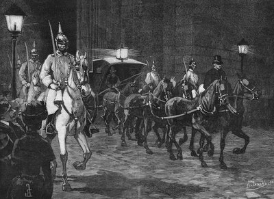 हैब्सबर्ग के आर्कड्यूक रोडोल्फ (1858 - 1889), ऑस्ट्रिया के क्राउन प्रिंस के अवशेषों का आगमन। द्वारा अज्ञात कलाकार