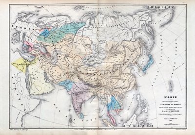 कुबिलाई (कुबिलाई खान) (1260-1294) के शासन के तहत मंगोल वर्चस्व की सबसे बड़ी सीमा के समय एशिया - एम जेएच श्निट्ज़लर द्वारा तैयार नक्शा, ऐतिहासिक और सुरम्य एटलस 1857 द्वारा अज्ञात कलाकार
