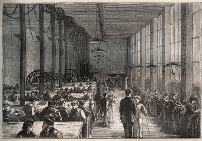 एटेलियर डू फेर - 1875 में पेरिस में बुलेवार्ड डे ला विलेट पर नगर शिक्षुता स्कूल - उत्कीर्णन द्वारा अज्ञात कलाकार
