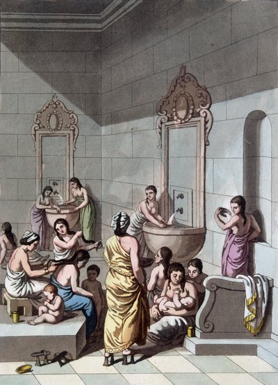 फिलिस्तीन में सार्वजनिक स्नान - "" प्राचीन और आधुनिक पोशाक "" में फेरारियो द्वारा, एड। मिलन द्वारा अज्ञात कलाकार