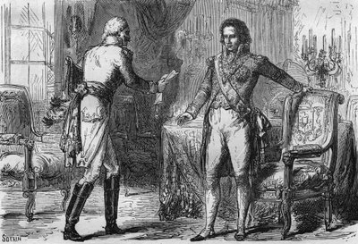 बर्नडॉट का विश्वासघात - जीन बैप्टिस्ट जूल्स बर्नाडोट (1763-1844) ने 18 दिसंबर को प्रशिया से स्टॉकहोम, स्वीडन में एक दूत (गुप्त एजेंट) प्राप्त किया द्वारा अज्ञात कलाकार