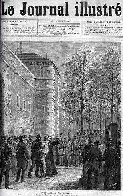 CAMPI, RUE DU REGARD का हत्यारा - "" हत्यारे मिशेल कैंपी का निष्पादन, डे ला रोक्वेट की जगह पर, 30 अप्रैल, 1884 - गिलोटिन - 1884 के "" ले जर्नल शानदार "" में उत्कीर्णन द्वारा अज्ञात कलाकार
