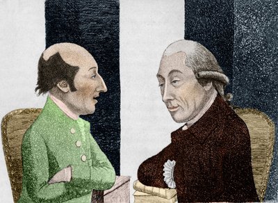 जेम्स हटन (1726 - 1797) द्वारा बाईं ओर कार्टून और दाईं ओर जोसेफ ब्लैक (1728 - 1799) द्वारा 19वीं शताब्दी की शुरुआत में उत्कीर्णन द्वारा अज्ञात कलाकार