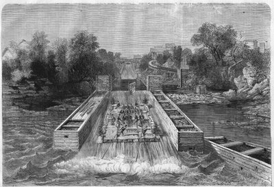 चार्ल्स स्टेनली मोंक (1819-1894), कनाडा के पहले गवर्नर जनरल ने ऊपरी कनाडा में ओटोवा जलप्रपात का दौरा किया। "" ल 'विश्वविद्यालयों के शानदार" में उत्कीर्णन द्वारा अज्ञात कलाकार