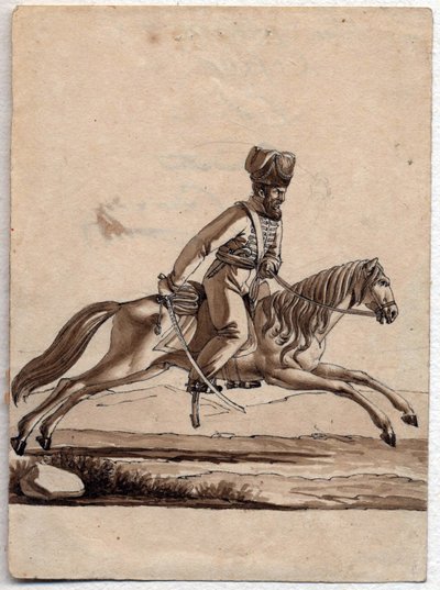 "" Cossack प्रमुख (Ataman) "" (Cossacks का आत्मान) बेनामी ड्राइंग 1818 Dim 11.4x8.2 cm निजी संग्रह द्वारा अज्ञात कलाकार