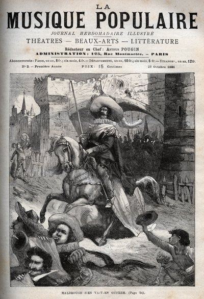 18 वीं शताब्दी के बच्चों के गीत - मालब्रो सेन वा-टी-एन ग्युरे - (जॉन चर्चिल - मार्लबोरो के पहले ड्यूक) "" ला म्यूसिक पॉपुलेयर """ में उत्कीर्णन शानदार साप्ताहिक समाचार पत्र - 1882 द्वारा अज्ञात कलाकार