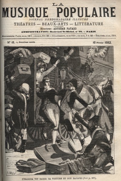 सिमरोसा ने अपनी कार और सामान को जब्त कर लिया डोमेनिको सिमरोसा (1749-1801), 18 वीं शताब्दी के इतालवी संगीतकार को देखता है। "" लोकप्रिय संगीत """ में उत्कीर्णन शानदार साप्ताहिक समाचार पत्र - 1882 द्वारा अज्ञात कलाकार