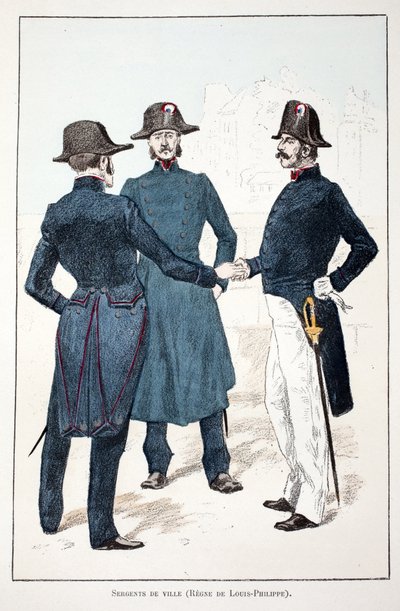 सिटी सार्जेंट, लुइस-फिलिप I (लुई फिलिप) डी'ऑरलियन्स (1773-1850) का शासन। रंगों में नक़्क़ाशी, उदाहरण के लिए "" हिस्टोइरे डू कॉर्प्स डेस गार्डियन्स डे ला पैक्स "" "लुई लेपिन के तत्वावधान में प्रकाशित पुस्तक (1846-1933) प्रीफेट ड द्वारा अज्ञात कलाकार