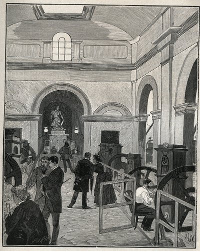 Monnaie de Paris में सिक्का बनाने की कार्यशाला। एडोल्फ बिटार्ड द्वारा 1885 से "" लेस आर्ट्स एट मेटियर्स इलस्ट्रेट्स "" में उत्कीर्णन। द्वारा अज्ञात कलाकार