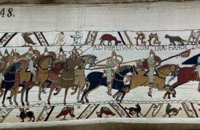 1066 में नॉर्मन ड्यूक विलियम द कॉन्क्वेरेंट (1027-1087) द्वारा इंग्लैंड की विजय: उनकी सेना हेरोल्ड II ए हेस्टिंग्स की ओर बढ़ती है। द्वारा अज्ञात कलाकार