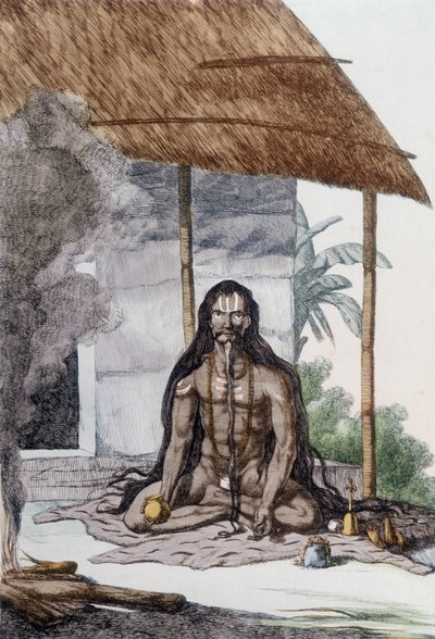 संस्कृति, सभ्यता और भारतीय समाज: प्रार्थना के दौरान एक फकीर (फकीर) का चित्र, भारत। उत्कीर्णन 1808। द्वारा अज्ञात कलाकार