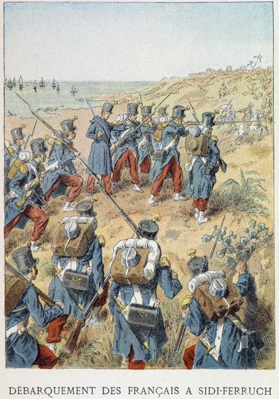 सिदी में फ्रेंच की लैंडिंग - फेरुच, अल्जीरिया, 14 जून, 1830 - "" फ्रांस का इतिहास "" में द्वारा अज्ञात कलाकार