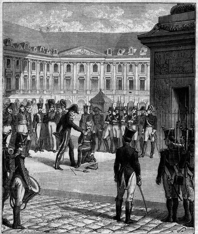 8 जून 1816 को पेरिस में वेंडोम कॉलम (प्लेस वेंडोम) के पैर में लुई XVIII के चीफ ऑफ स्टाफ की आकस्मिक मौत के लिए साम्राज्य के पूर्व सैनिक जनरल बोनायर की गिरावट की निंदा की गई। द्वारा अज्ञात कलाकार