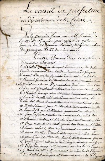 23 अप्रैल 1823 को ग्वेरेट (क्रेयूज़) के प्रान्त परिषद का विचार-विमर्श द्वारा अज्ञात कलाकार