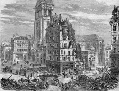 1867 में रुए डे रेनेस के भेदी के लिए प्लेस सेंट जर्मेन डेस प्रेसी का विध्वंस। द्वारा अज्ञात कलाकार