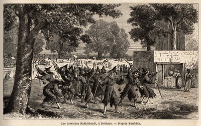 दरवेश नखिसबेंडी, एक फारसी बोखारा, ईरान)। 1863 में मध्य एशिया की यात्रा को चित्रित करने के लिए एमिल बेयार्ड (1837-1891) द्वारा चित्रण, अर्मिनियस वाम्बरी (दरवेश में हंगेरियन वैज्ञानिक भेस) द्वारा। "" ले टूर डू मोंडे "" में उत्कीर्णन, एडौर द्वारा अज्ञात कलाकार