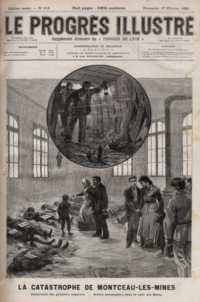 1895 में बरगंडी में अच्छी तरह से सेंट यूजनी या मोंटेसेउ लेस माइन्स (मॉन्टसेउ-लेस-माइन्स) की आपदा - 1895 के "ले प्रोग्रेस इलस्ट्रियस" में उत्कीर्णन द्वारा अज्ञात कलाकार
