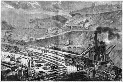 पनामा के इस्तमुस में ड्रिलिंग का काम दिखाते हुए 1885 से उत्कीर्णन। एम्परडोर के शिपयार्ड पर हुए एक हमले का दृश्य। द्वारा अज्ञात कलाकार