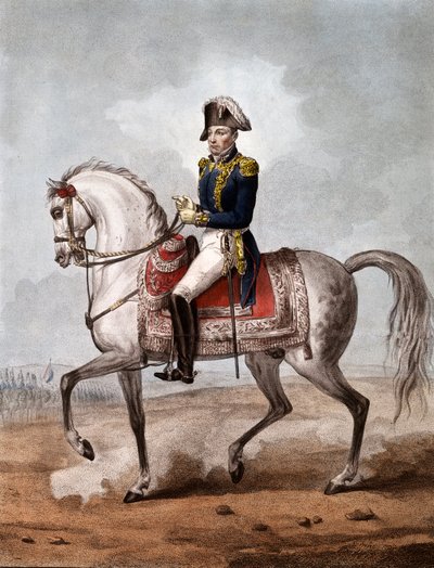 मार्क्विस गिल्बर्ट डू मोटियर डे ला फेयेट (1757-1834), फ्रांसीसी अभिजात, सैन्य अधिकारी और राजनीतिज्ञ का घुड़सवारी चित्र - उत्कीर्णन - ला फेयेट (1757-1834), फ्रांसीसी सैन्य और राजनीतिज्ञ के मार्क्विस द्वारा अज्ञात कलाकार