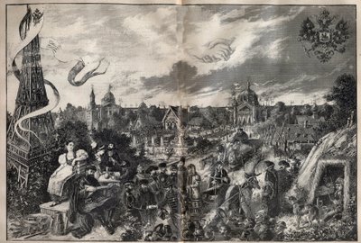 फ्रांस और रूस के बीच दोस्ती का उद्गम और 1892 में पेरिस में चैंप डे मार्स पर होने वाली रूसी प्रदर्शनी - "ला साइंस फ़्रैन्काइज़" में उत्कीर्णन द्वारा अज्ञात कलाकार