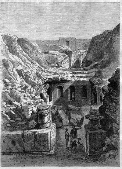 1868 में सेनलिस में की गई खुदाई - शहर के चारों ओर रोमन एरेन्स की खोज - 1868 की नक्काशी द्वारा अज्ञात कलाकार