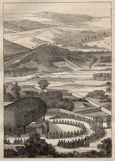 1791 में जीन फ्रेंकोइस गैलाउप डी ला पेरोस (1741-1788) की तलाश में एंटोनी ब्रूनी (ब्रूनी) डी'एंट्रेकास्टो (1737-1793) का अभियान: एमिस द्वीप पर डी'एंट्रेकास्टो को दिया गया भ्रूण (राज्य टोंगा, पोलिनरसी) - "" द ग्रैंड्स मारिक से लिया गया चित् द्वारा अज्ञात कलाकार