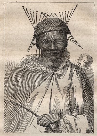 एंडर्स स्पारमैन (1748-1820) द्वारा दक्षिण अफ्रीका (1775) की भूमि के आंतरिक भाग के लिए अभियान: एक बोस्चिमन (बोचिमन या सैन, दक्षिणी अफ्रीका के लिए स्वदेशी) - "18 वीं शताब्दी के महान नाविक" से लिया गया चित्रण। द्वारा अज्ञात कलाकार