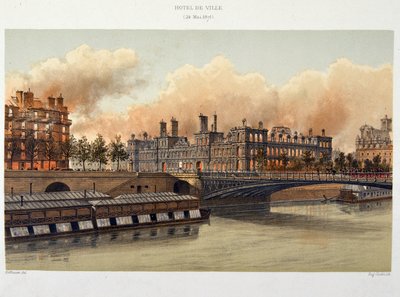 24 मई 1871 को होटल डी विले डे पेरिस में आग - लिथोग्राफी द्वारा अज्ञात कलाकार