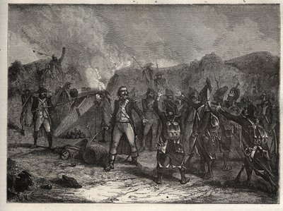 पहला गठबंधन: 12 अप्रैल 1796 को मोंटेनोट की लड़ाई में कर्नल एंटोनी गुइल्यूम (एंटोनी-गिलौम) रैम्पोन (1759-1842), ऑस्ट्रियाई और सार्डिनियन सेनाओं के खिलाफ नेपोलियन बोनापार्ट के फ्रांसीसी सैनिकों का विरोध करने वाले इतालवी अभियान के दौरान - फ्रेंच द्वारा अज्ञात कलाकार