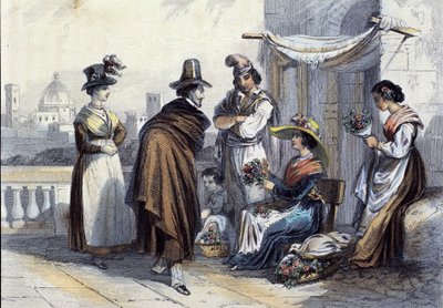 फ्लोरेंस में फूलवाला। 1820 के आसपास लिथोग्राफी द्वारा अज्ञात कलाकार