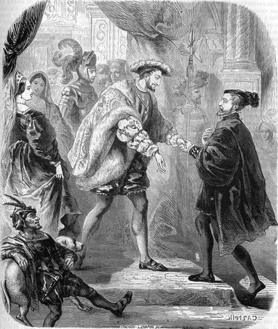 फ्रेंकोइस 1, फ्रांस के राजा (1494-1547) और चार्ल्स वी (1500-1558) जनवरी 1540 में चेटो डी चेटेलेरॉल्ट में मिले। "" फ्रांस का लोकप्रिय इतिहास "" में, एनडी। लगभग 1885. उत्कीर्णन। द्वारा अज्ञात कलाकार