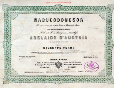 Giuseppe Verdi . द्वारा Nabucco ओपेरा के संगीत स्कोर का अग्रभाग द्वारा अज्ञात कलाकार