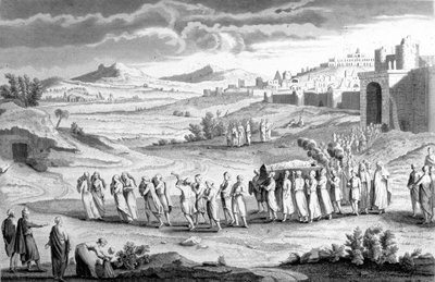 हिब्रू संस्कार के अनुसार अंतिम संस्कार। 19वीं सदी की नक्काशी। द्वारा अज्ञात कलाकार